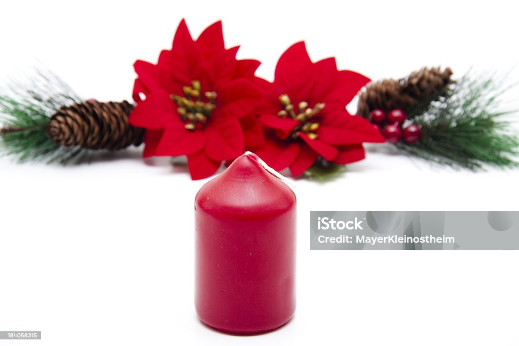 Weihnachtsstern mit roten Kerze - Lizenzfrei Advent Stock-Foto