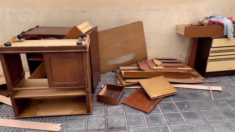 Broken wood furniture left in the street