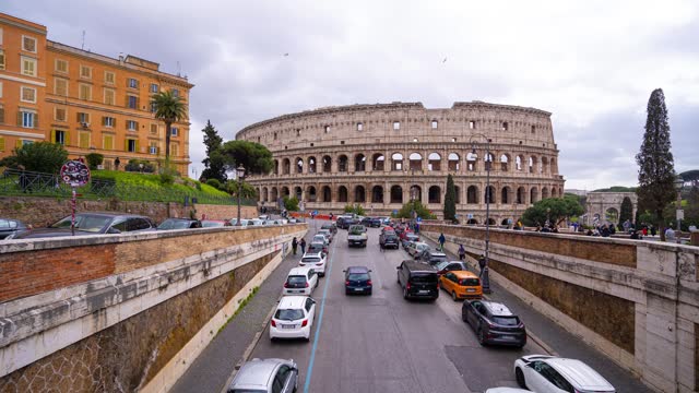 Traffic street in front of the Colosseum in Rome, Italy