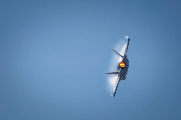 Burner On Miramar, California, USA - September 23, 2023: An F-35, with after burner on, at America's Airshow. miramar air show stock pictures, royalty-free photos & images