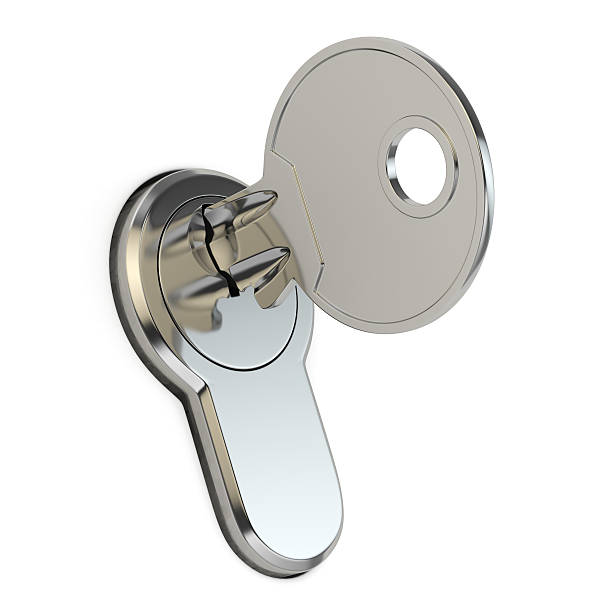 istock Key in the lock on white isolated background. 184061706