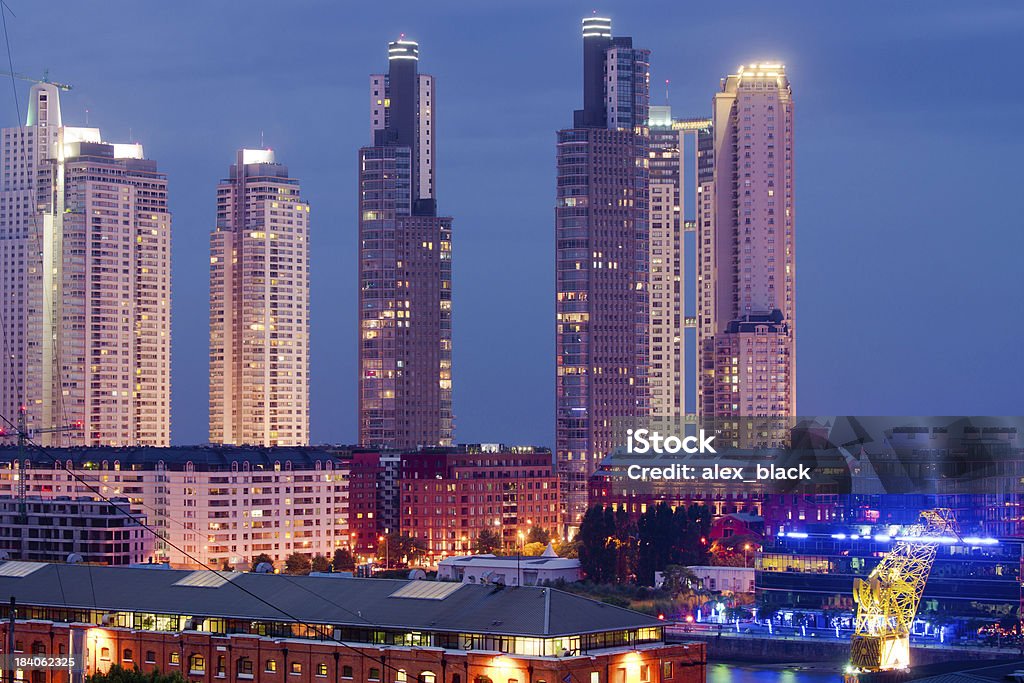 Buenos Aires Cityscape, Capital City of Argentina, Puerto Madero Neighborhood Skyscrapers at night, Buenos Aires Cityscape, Capital City of Argentina, Puerto Madero Neighborhood Apartment Stock Photo