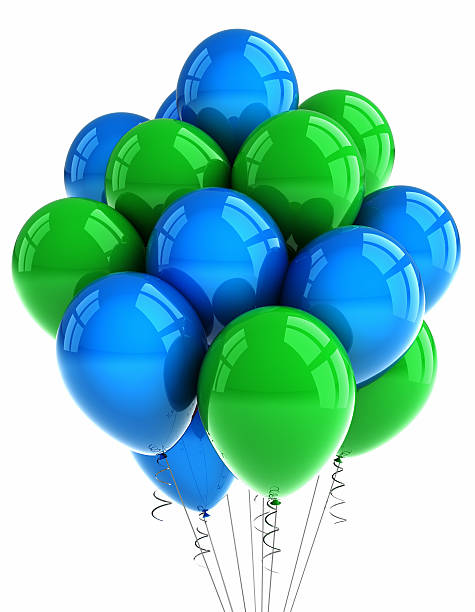 Green and blue party balloons stock photo