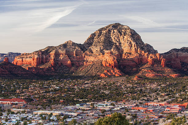 View over Sedona View from Airport Mesa in Sedona at sunset in Arizona, USA mesa photos stock pictures, royalty-free photos & images