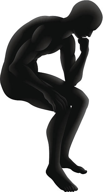 The thinker silhouette concept Man in a thinker style pose, could a concept for intellect, psychology. philosophy or similar or any questioning or thinking. thinker statue stock illustrations