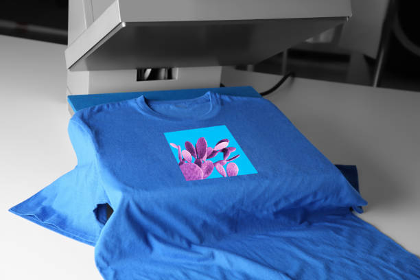 istock Custom t-shirt. Using heat press to print image of violet cactus 1840694509