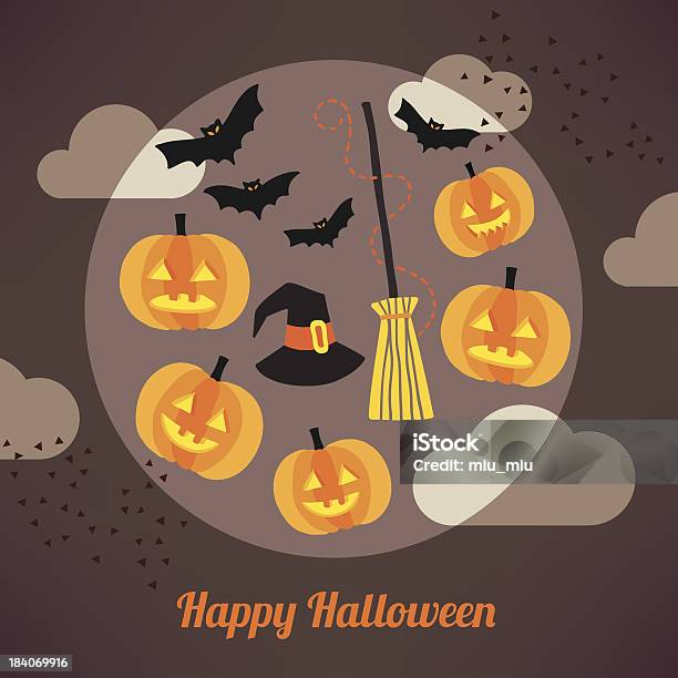 Happy Halloween Carte Vecteurs libres de droits et plus d'images vectorielles de Automne - Automne, Balai, Carte de voeux et d'anniversaire