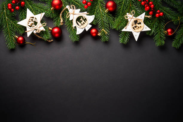 istock Scandinavian christmas style at Black background. 1840699224