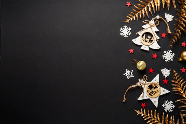 istock Scandinavian christmas style at Black background. 1840704390