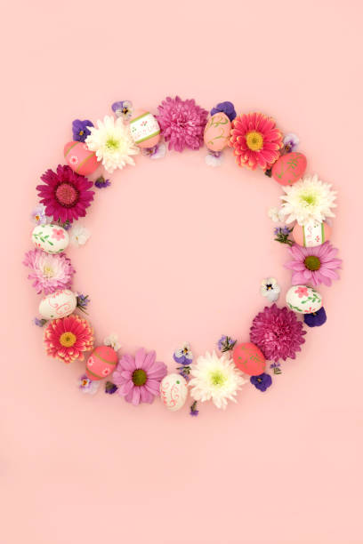 istock Easter Wreath with Flowers and Decorated Eggs 1840722522