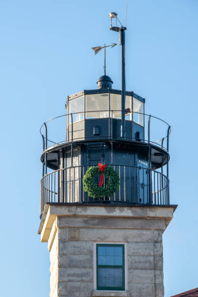istock Top of Beavertail Lighthouse with Christmas Wreath 1840723063