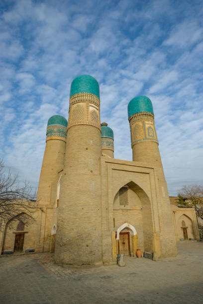 Bukhara, Uzbekistan - December 8, 2023: The Chor Minor was the entrance gate of an ancient madrasah in Bukhara, Uzbekistan.