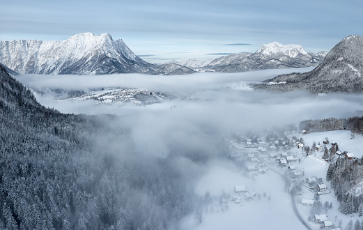 Freshly groomed slope in the Alps.