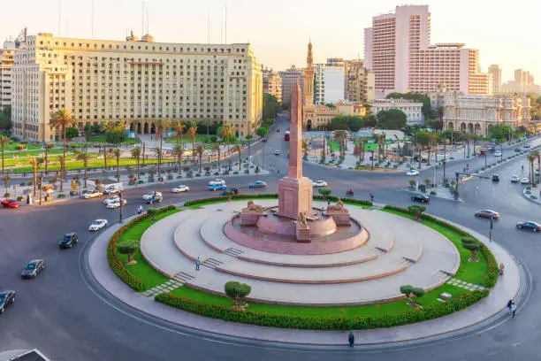 Photo of Famous Obelisk in the middle of Tahrir square, main government place of Cairo, Egypt