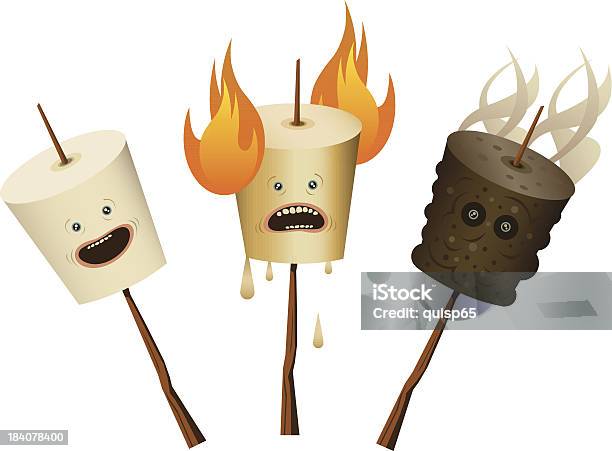 Ilustración de Malvavisco De Caracteres y más Vectores Libres de Derechos de Marshmallow - Marshmallow, Quemado, Alimento tostado