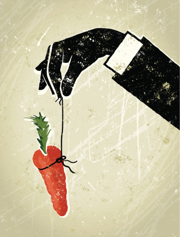 Incentive! A stylized vector of a Man's hand holding a carrot, suggesting incentives, carrot and stick, motivation, bonus, payment, work, encouragement, bribery or hard work. Hand, carrot, paper texture and background are on different layers for easy editing. Please note: This is an eps10 illustration. Multiply transparency used on layer Tint and shadow, clipping paths have been also been used, an eps 8 version is included without the path and transparency.