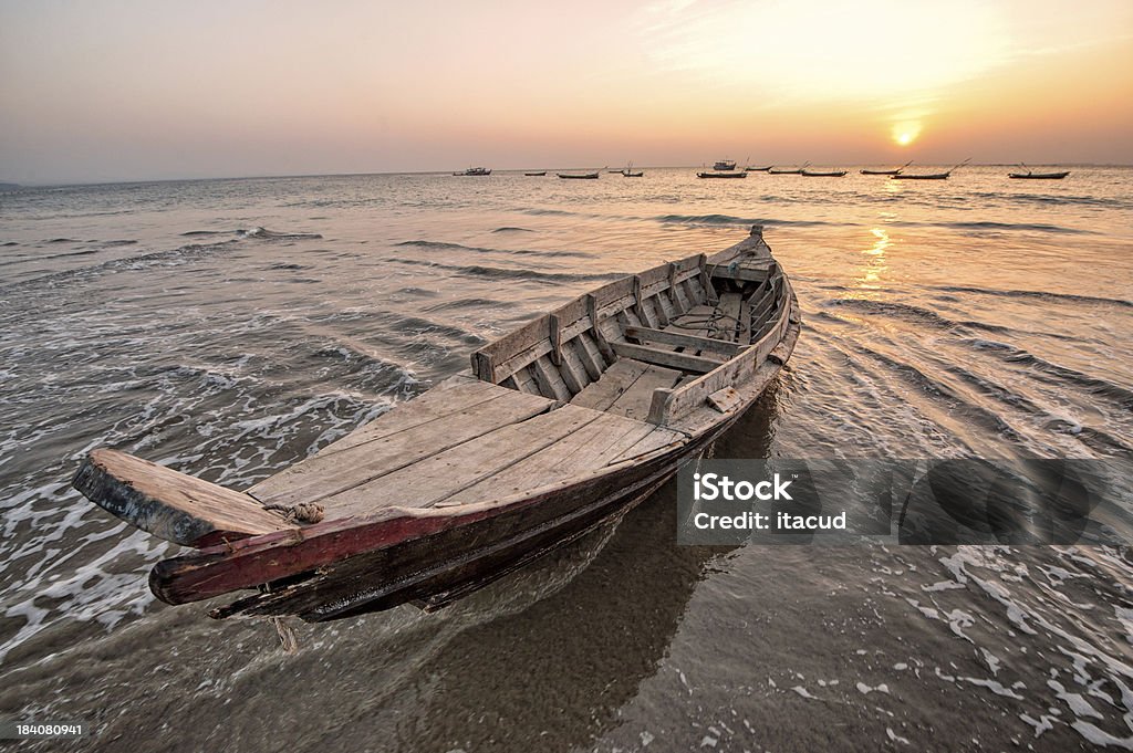 Fisher boat Sunset at the Bay of Bengal with fisher boats Asia Stock Photo
