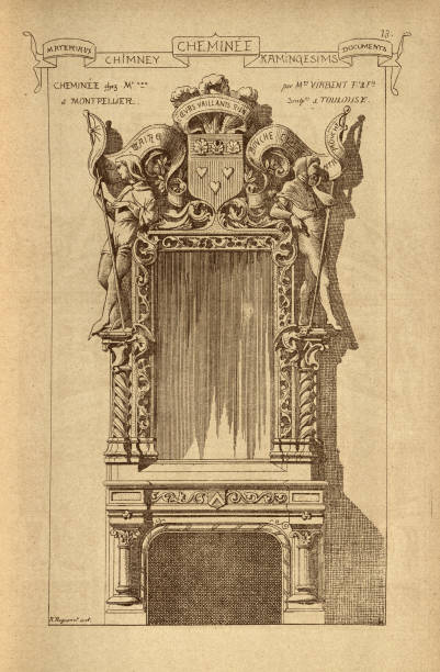 illustrazioni stock, clip art, cartoni animati e icone di tendenza di camino, camino decorato con specchio sopra, architettura, storia dell'architettura, arredamento e design, arte, francese, vittoriano, 19 ° secolo - victorian style fireplace mantelpiece victorian architecture