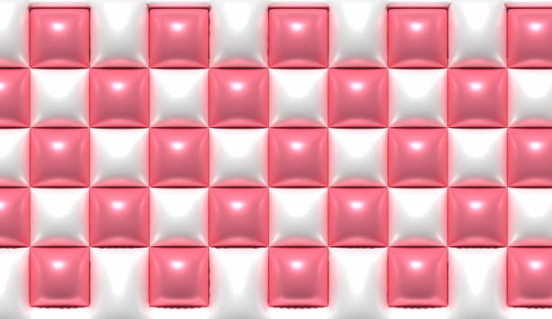 White background with pink squares, inflated figures. 3d rendering illustration