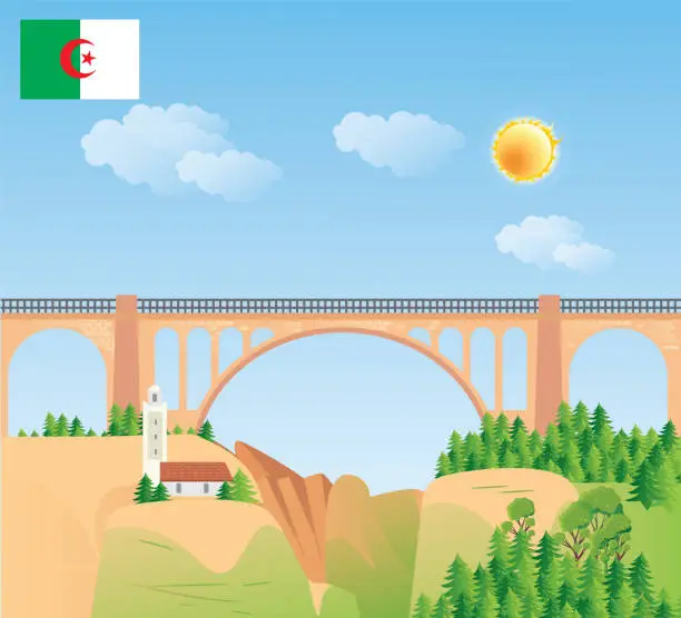 Vector illustration of Sidi Rached Bridge, Constantine, Algeria