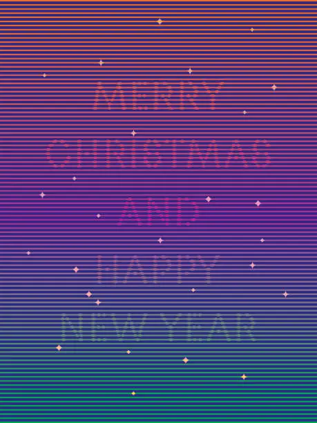 Vector illustration of Merry Christmas and Happy New Year greeting text on multi colored gradient.