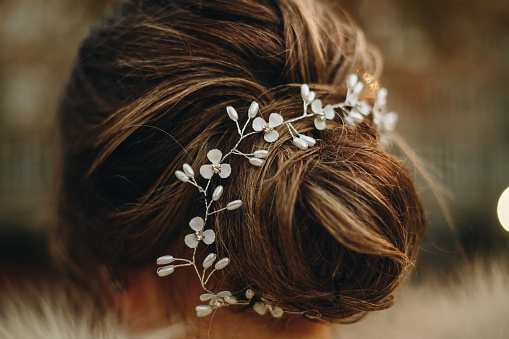 Wedding hairstyle of the bride stock photo