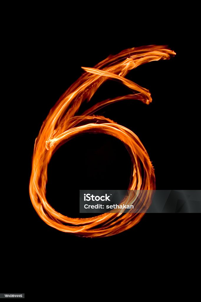 Numbers in flames 6 Zero to nine in flames Circle Stock Photo