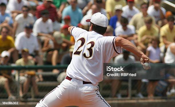 Adult Baseball Pitcher With Spectators In Background Stock Photo - Download Image Now