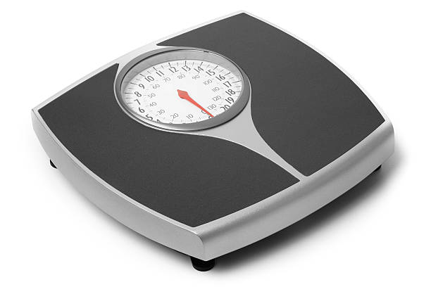 istock Black and gray bathroom scale on a white background 184087152