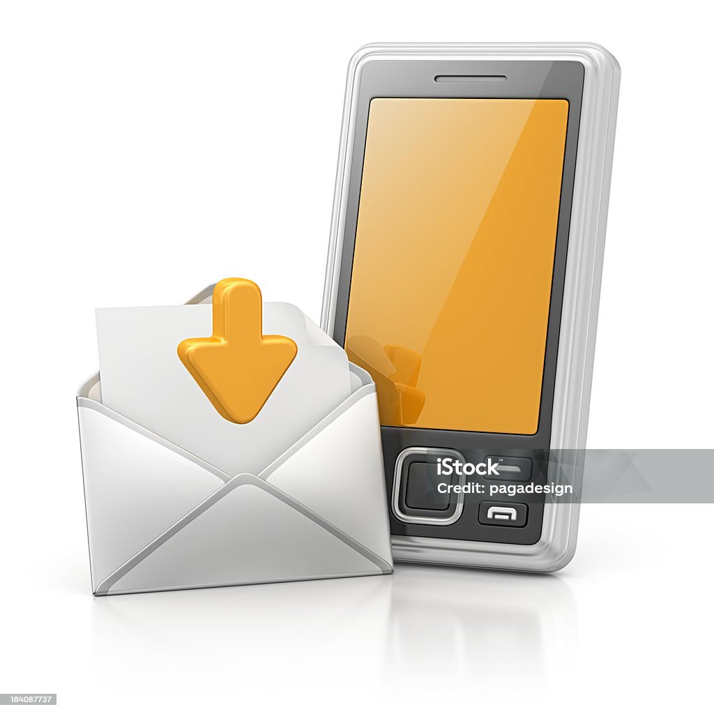 Teléfono inteligente y descarga del mensaje - Foto de stock de Abierto libre de derechos