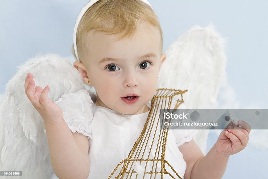 Engraçado pequeno Anjo com Cítara - Royalty-free Anjo Foto de stock