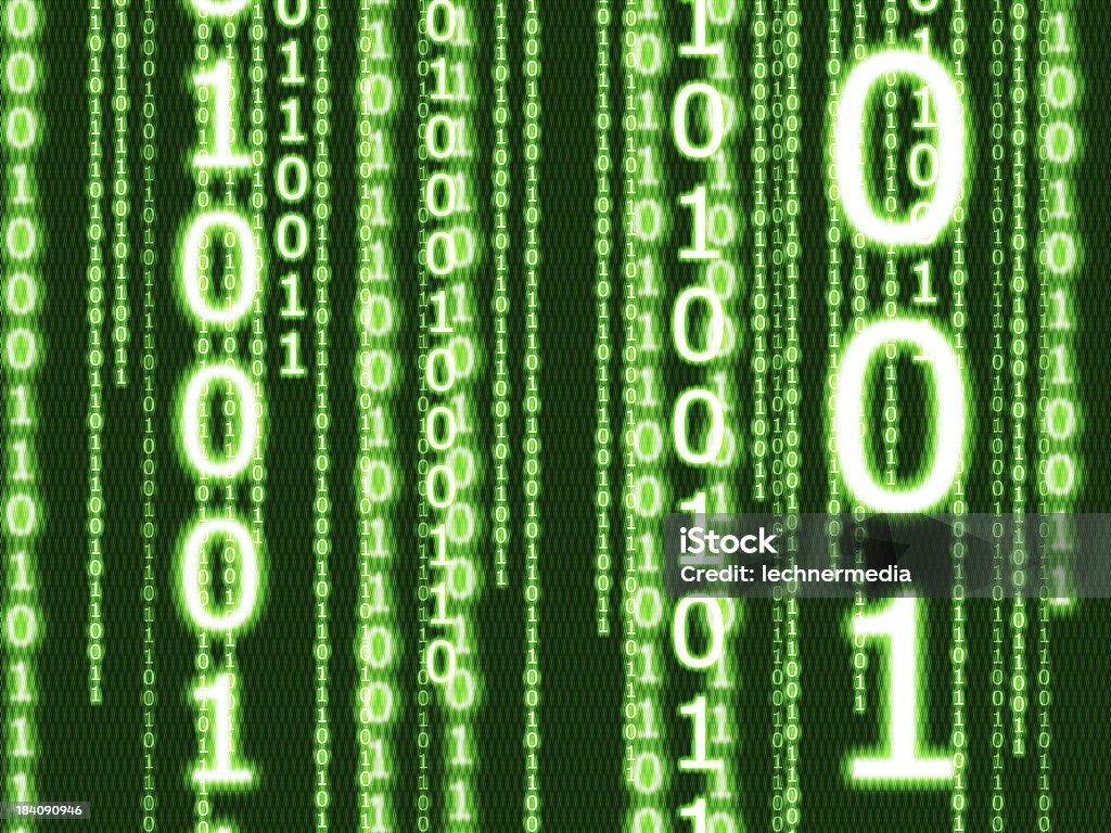 Binary Visualisation of green glowing binary code in front of a dark background. Backgrounds Stock Photo