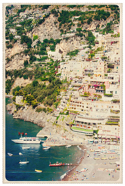Positano, Italy - Vintage Postcard stock photo