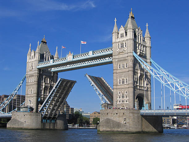 A picture of the tower bridge rising