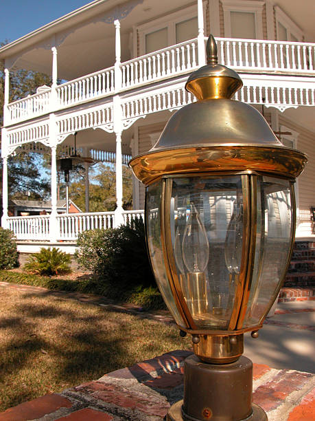 Lampost and house stock photo