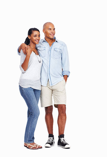 istock Loving young couple with arms around on white background 184092231