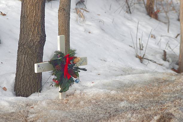 roadside grave stock photo