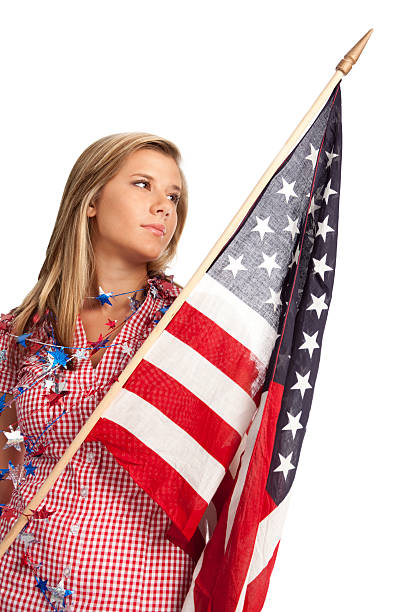 istock Girl looking at the American Flag! 184092589