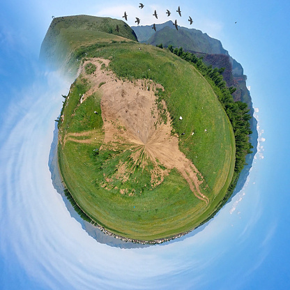 Circular panorama, view from the top of the hill. The concept is the world as a whole, the surrounding world and the beautiful landscape