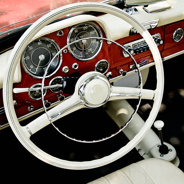 retro interior de carro - collectors car dashboard odometer mode of transport imagens e fotografias de stock