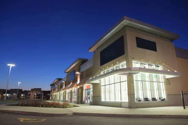 Store Building Exteriors at Sunset stock photo