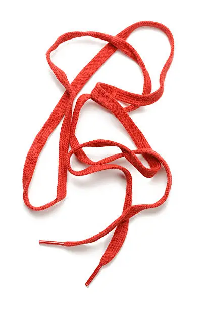 Photo of Messy red shoelace isolated on white