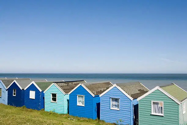 Beach huts on the seafront at Southwold in Suffolk.