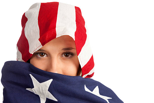 istock Covering Face with American Flag 184095835