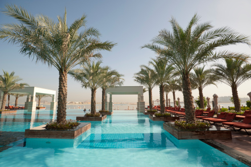 Resort swimming pool on The Palms island Dubai