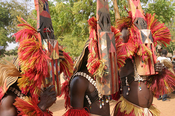 istock Dogon Dancers - 3 with House Masks 184096158
