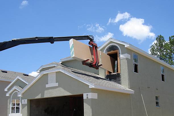 Sheet rock going into upper window stock photo