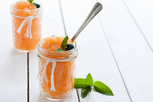 Cantaloupe Granita in Canning Jars with Copy Space stock photo