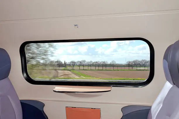 View of Dutch landscape (blurred) from driving train.View more related images in one of the following lightboxes: