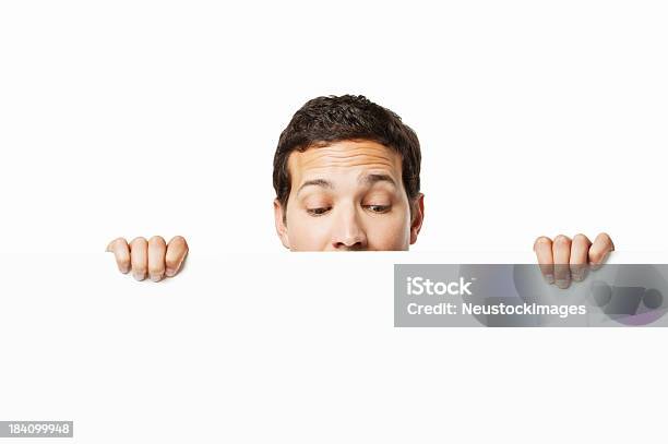 Businessman Looking Over A Wall Isolated Stock Photo - Download Image Now - Looking Over, Wall - Building Feature, Men
